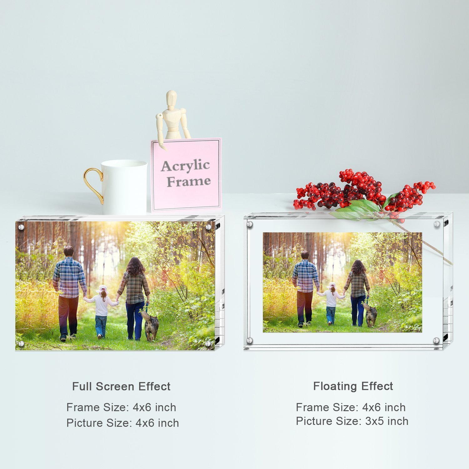 Boxalls Premium Acrylic Photo Frame, 4x6 inches Magnet Photo Frame, Clear Double Sided, Holds Pictures,10mm+10mm Thickness Transparent by (2 Pack)