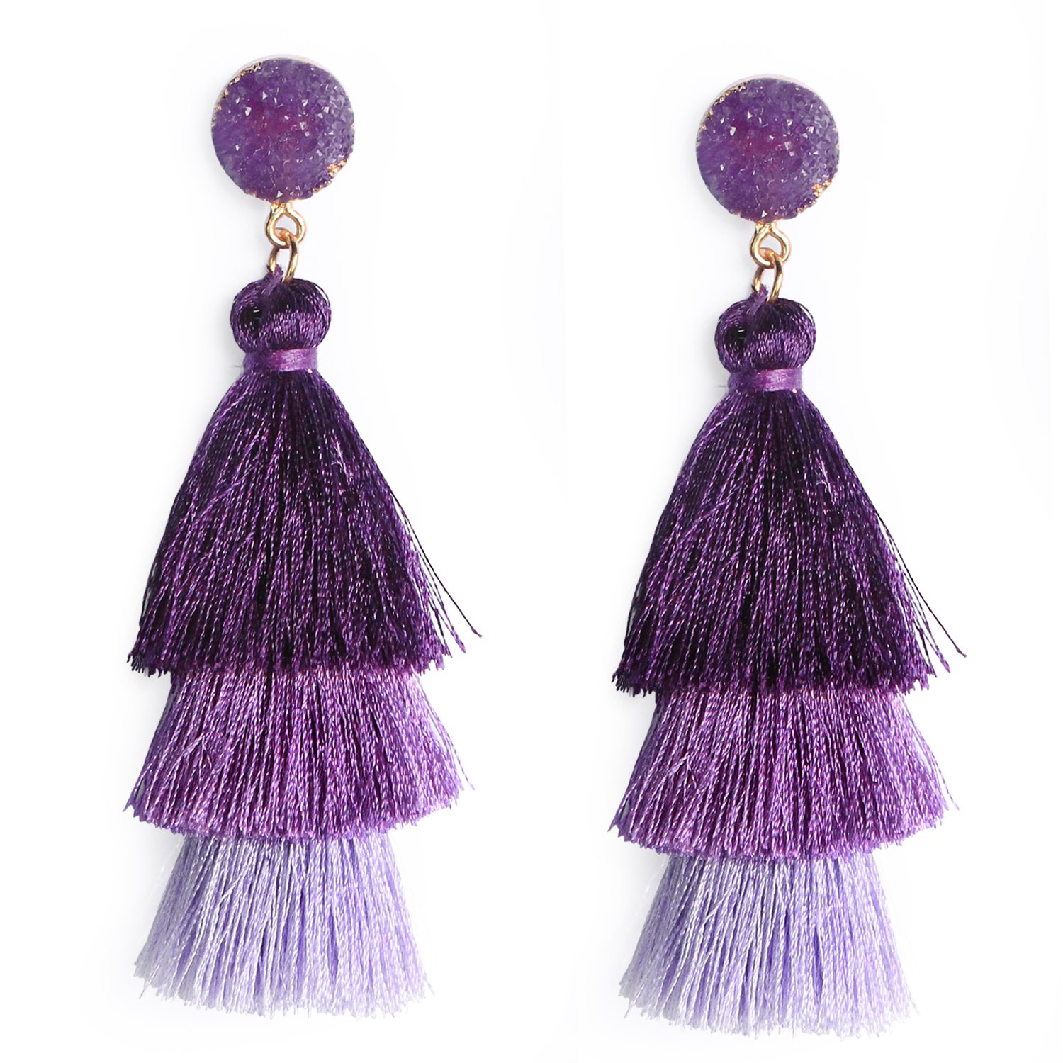Me&Hz Fashion Layered Tassel Earrings Dangle Drop Purple Earrings for Women Girls Statement Lavender Purple Ombre Fringe Earring Christmas Dangle Earrings Jewelry