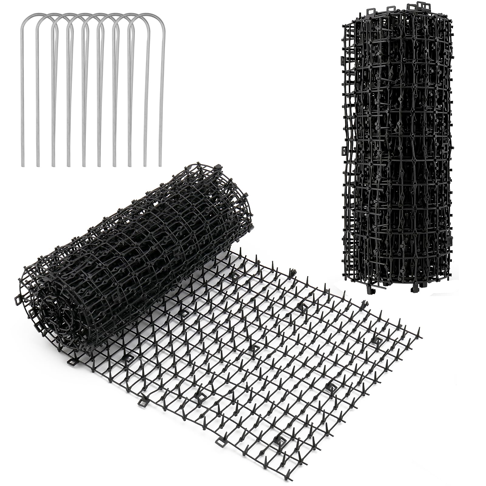 MAHIONG 2 Pack Cat Mat Spikes, 28 x 200cm Cat Scat Mats with Deterrent Spikes, Plastic Cat Repellent Mat with 8 U-shaped Pegs for Garden and Outdoor Spaces