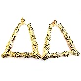 Clip-on Earrings Large Bamboo Triangle Gold Tone Hoop Earrings 3.5 inch Large