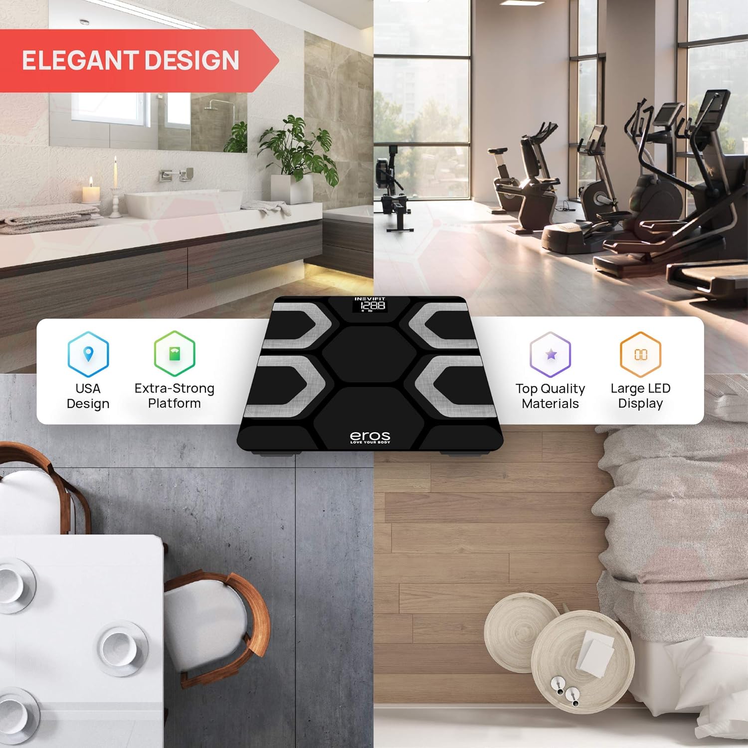 INEVIFIT EROS Bluetooth Body Fat Scale Smart BMI Highly Accurate Digital Bathroom Body Composition Analyzer with Wireless Smartphone APP 400 lbs 11.8 x 11.8 inch (Black): Health & Personal Care