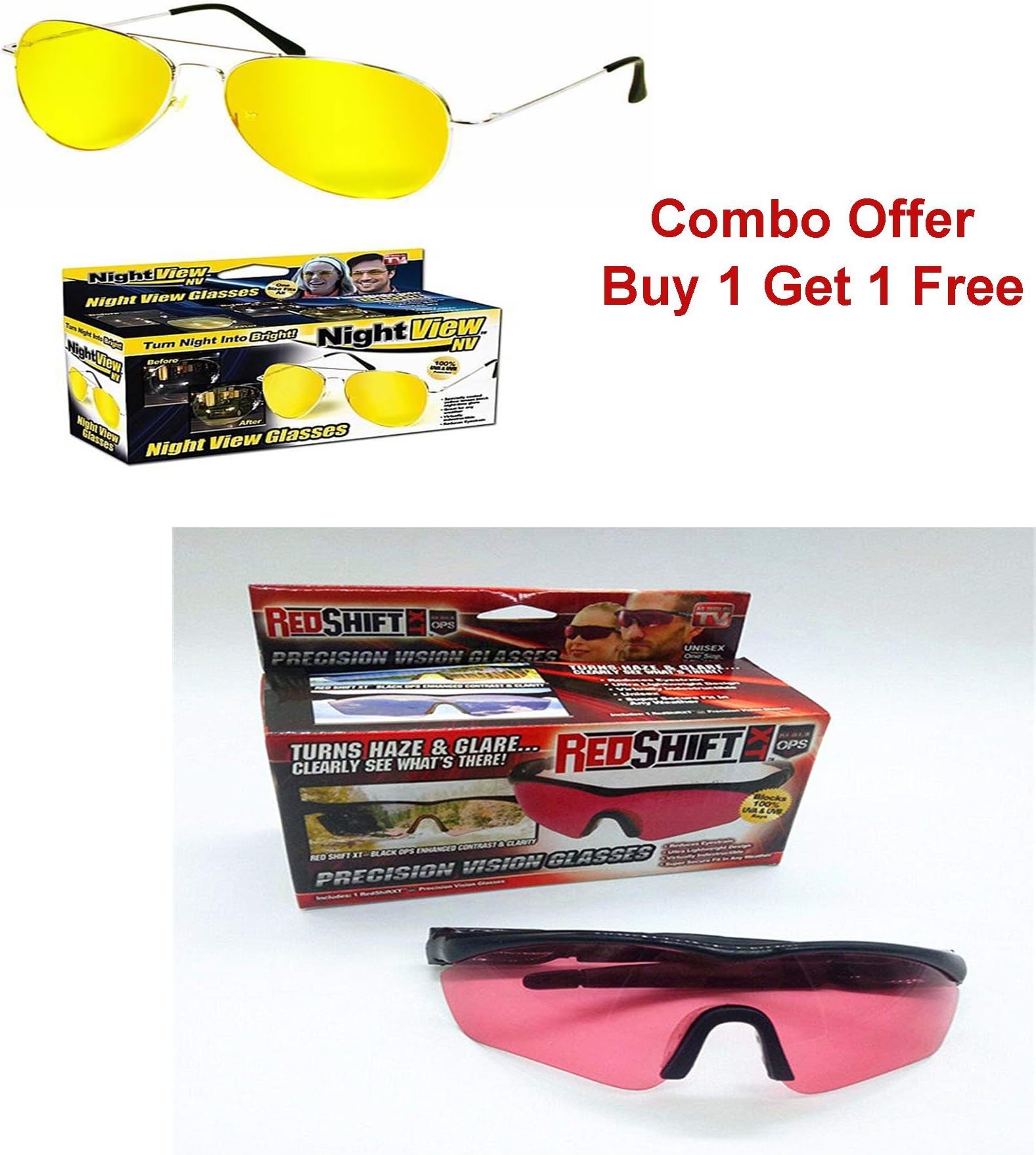 GosFrid Buy 1 Get 1 offer Night View NV Glasses by Natures Pillows: Virtually Indestructible, Perfect for Any Weather, Yellow Glasses Block Nighttime Glare, Reduces Eye Strain - (Red,Yellow) - set of 2