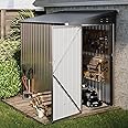 Aoxun 5.9x3.8 FT Shed Metal Outdoor Lean to Storage Shed Garden Shed with Lockable Doors Tool Shed Bike Shed for Backyard, Patio, Poolside (Brown)