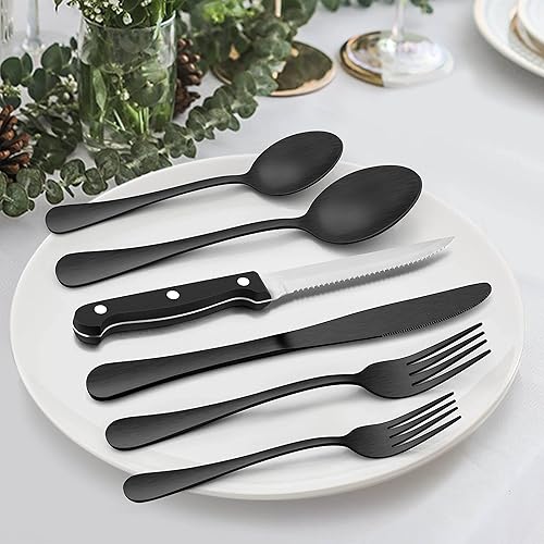 Homikit 30 Piece Cutlery Sets With Steak Knives, Stainless Steel Hammered Cutlery Flatware Set Service For 6, Elegant Dinnerware Set Include Forks