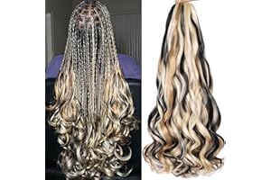 COOKOO 9 Packs French Curly Braiding Hair 22 Inch for Goddess Box Braids with Loose Wave Curly Ends Mix Black and Blonde Pre Stretched French Curls Synthetic Hair Extentions for Women P1B/27/613#