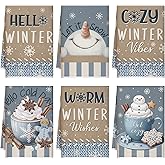 Preboun 6 Pcs Winter Snowman Kitchen Towels Christmas Snowman Cocoa Hand Towels Hello Winter Dish Cloth Decorative Farmhouse Xmas Tea Cloth Absorbent for Holiday Kitchen Bathroom Decor