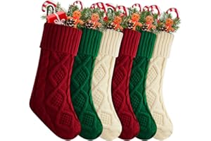 M&C MUSIC COLOR Christmas Stockings, Personalized Christmas Stockings 18" Large Cable Knitted Stocking Decorations for Family Holiday Xmas Party Décor Burgundy (Size: Length 18", Red, Ivory, Green, Pack 6)