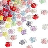 Kzikbxh 400 Pcs Acrylic Five-Petal Small Flower Charms, Pastel Color Floral Beads for DIY Jewelry Making, Craft Bracelets Necklaces Earrings Decoration