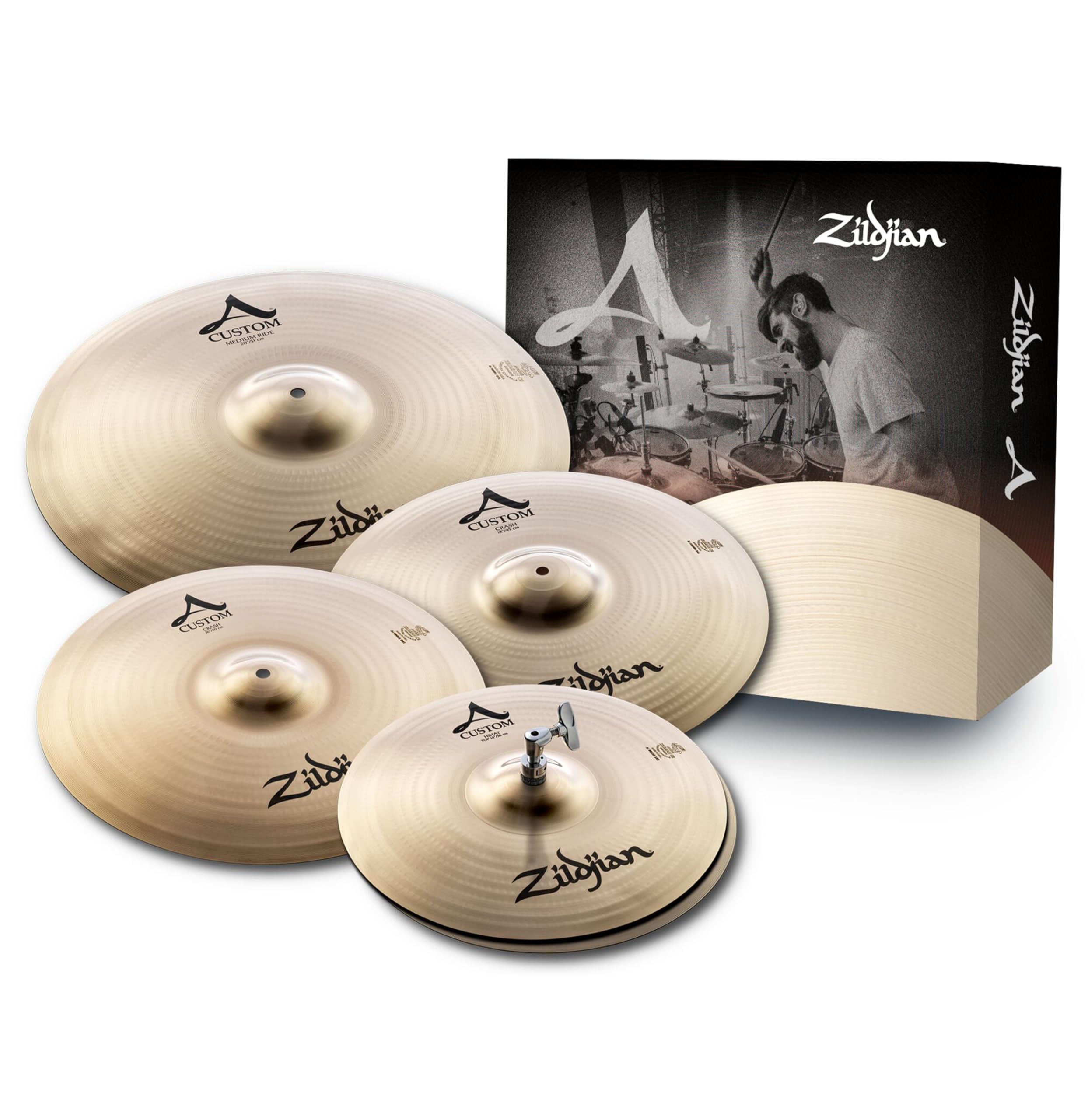 Zildjian A Custom Series Cymbal Box Set - 14 Inch Hi-Hats, 16 Inch/18 Inch Crash, 20 Inch Medium Ride