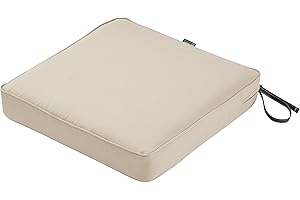 Classic Accessories Montlake Water-Resistant 17 x 17 x 3 Inch Square Outdoor Seat Cushion, Patio Furniture Chair Cushion, Antique Beige, Outdoor Cushion Cover