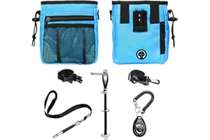 D-BUY 4-in-1 Dog Training Set, Puppy Training Treats- Dog Treat Training Pouch, Dog Whistle, Dog Doorbells, Dog Clicker, Ideal Gift for First Time Pet Owners, Training Dog Owners (Blue)