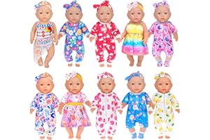 ebuddy 10 Sets Baby Doll Clothes- Fit for 14-16 inch Baby Doll, 43 cm New Born Baby Dolls, 15 inch Baby Dolls，18 Inch Doll (N