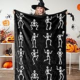 JarThenaAMCS Halloween Throw Blanket Black White Dancing Skeleton Fuzzy Blanket Decorative Soft Cozy Flannel Blanket for Home Bed Sofa Couch Chair, 50 x 60 Inch