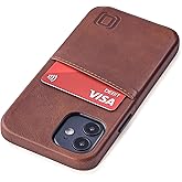 Dockem Wallet Case for iPhone 12 mini: Built-in Metal Plate for Magnetic Mounting & 1 Credit Card Holder: 5.4" Exec M2, Smooth Synthetic Leather (Brown)