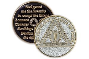 THE TOKEN SHOP 5 Year Sobriety Coin | Glitter Triplate AA Chip Recovery Anniversary Token (Silver)