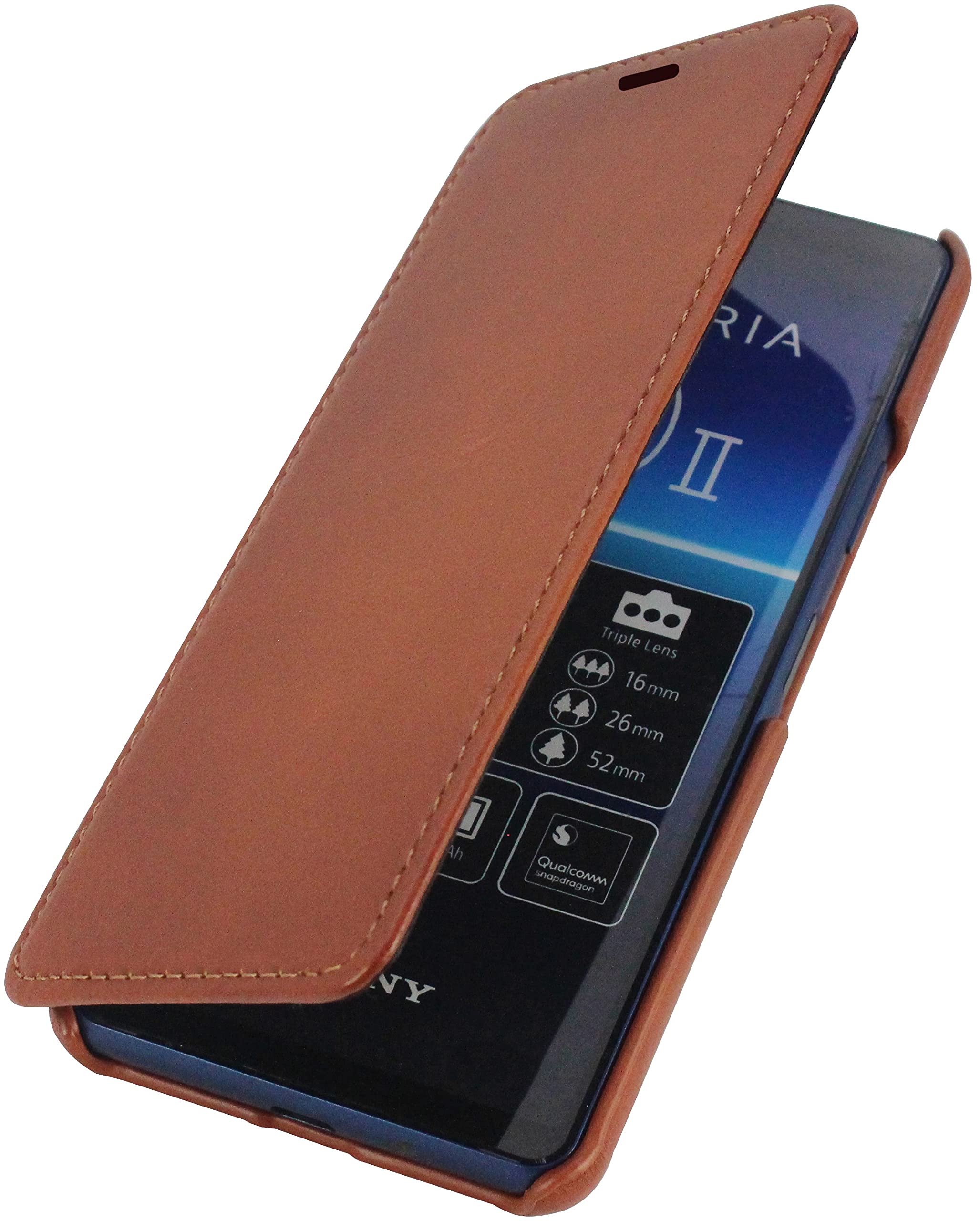 STILGUT Folio Case for Sony Xperia 10 II with Side Flap Genuine Leather Cognac