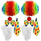 JaGely 10 Pcs Clown Costume Set, Clown Nose Wig Bow Tie White Gloves Funny for Halloween Christmas Carnival Circus Cosplay Party