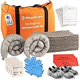 Spill Kit OSHA Approved - Biohazard Clean up Kit - Oil, Water &amp; Chemicals | 15 Absorbent Pads, 2 Socks, PPE, Biohazard Bags in Bright Orange Duffel Bag - Absorbs Upto 5 Gallons