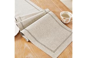 Aoztio Burlap Style Farmhouse Table Runner, 13 x 36 Inch Coffee, Rustic Geometric Hollow Table Runners 36 Inches Long for Dre