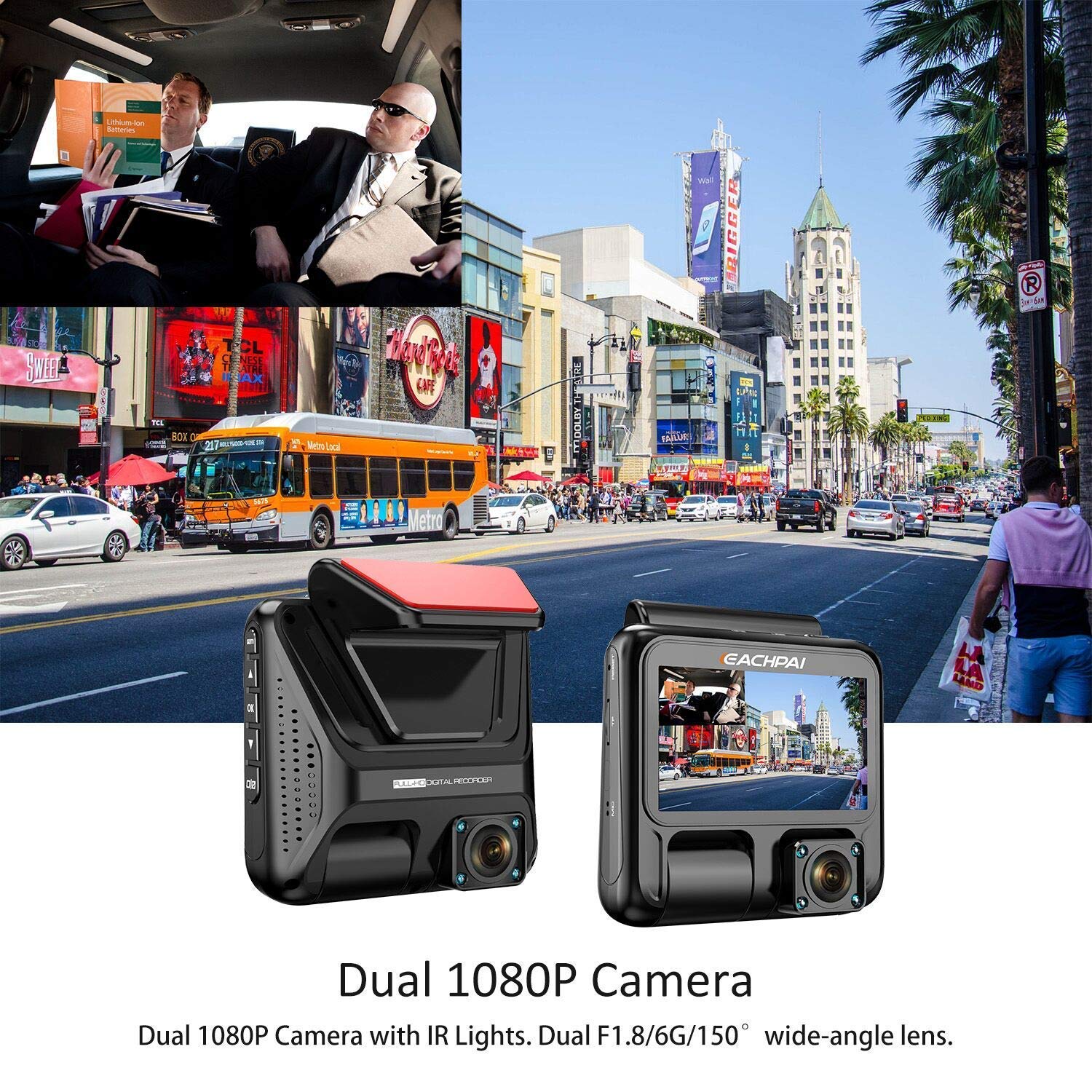 Dual Dash Cam,EACHPAI X100 Pro Dash Camera Front &Inside Lens for Cars/Truck/Taxi 1920X1080P Dashboard with Sony Sensor,IR Night Vision,Super Capacitor,Wide Angle,Loop Record,WDR,GPS,32G Card