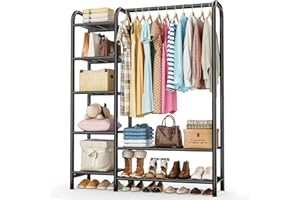 Heavy Duty Clothes Rack with 5 Tiers Shelves, Max Load 670LBS, Portable Freestanding Multi-Functional Metal Clothing Rack wit
