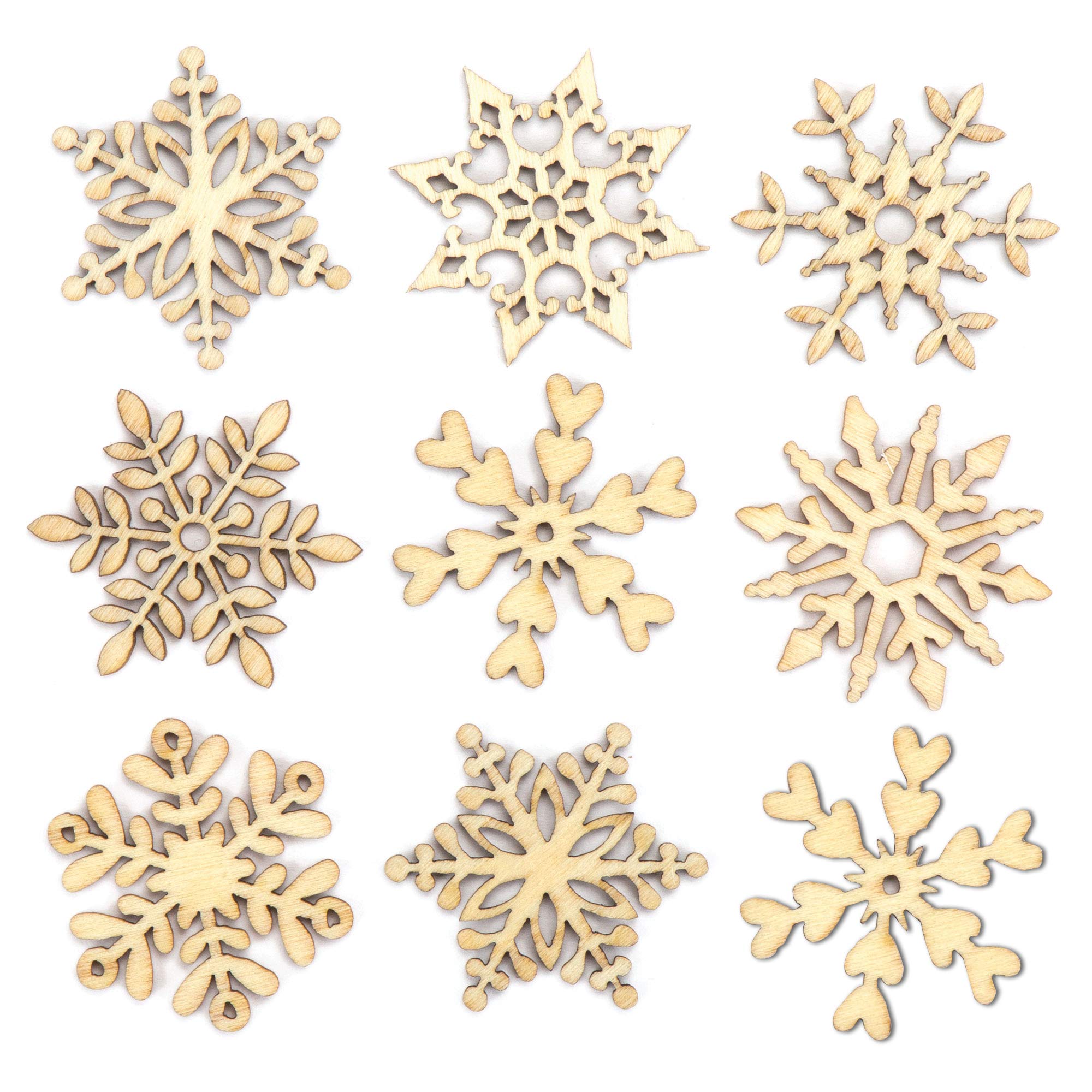 Baker Ross Mini Snowflake Christmas Wooden Shapes, for Christmas Cards Craft and Decorations (Pack of 45)