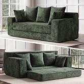 sooyoo 4-in-1 Boneless Sofa Bed, 70 inch Boneless Couch with Storage Pocket &amp; 5 Pillows, Plush Velvet Couch for Living Room, Guest Room, Small Space