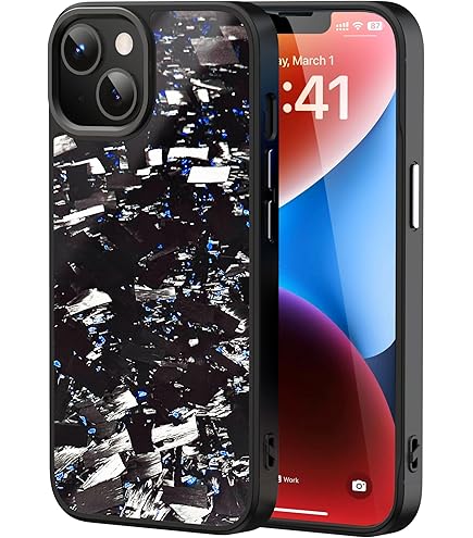 Molzar Grip Series For IPhone 14 Pro Max Case With Real Forged Carbon Fiber, Grippy Edges Design, Built-in Magnets, Compatible With MagSafe Chargers And Accessories, Glossy Black/Blue