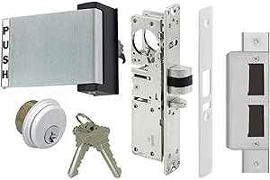 Pacific Doorware Adams Rite Style Latch Storefront Door Mortise Deadlatch Lock Exit Push/Pull Paddle Handle Kit w/Cylinder & Two Keys (Left Hand, Aluminum, 1 1/8")