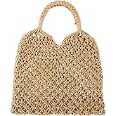 Ayliss Handmade Straw Bag Travel Beach Fishing Net Handbag Shopping Woven Shoulder Bag for Women