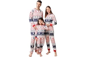 ANGELGGH Family Matching Christmas Onesie Pajamas, Vacation Cute Printed One Piece Pajamas, Xmas Hooded Holiday Sleepwear
