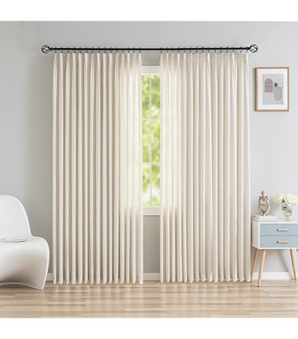 MAIHER Cortina Plisada Con Textura De Lino Con Aislamiento Térmico Y Alzapaños Para Sala De Estar, Teatro (blanco Puro, 54 Pulgadas De Ancho X 120 Pulgadas De Largo, 1 Panel