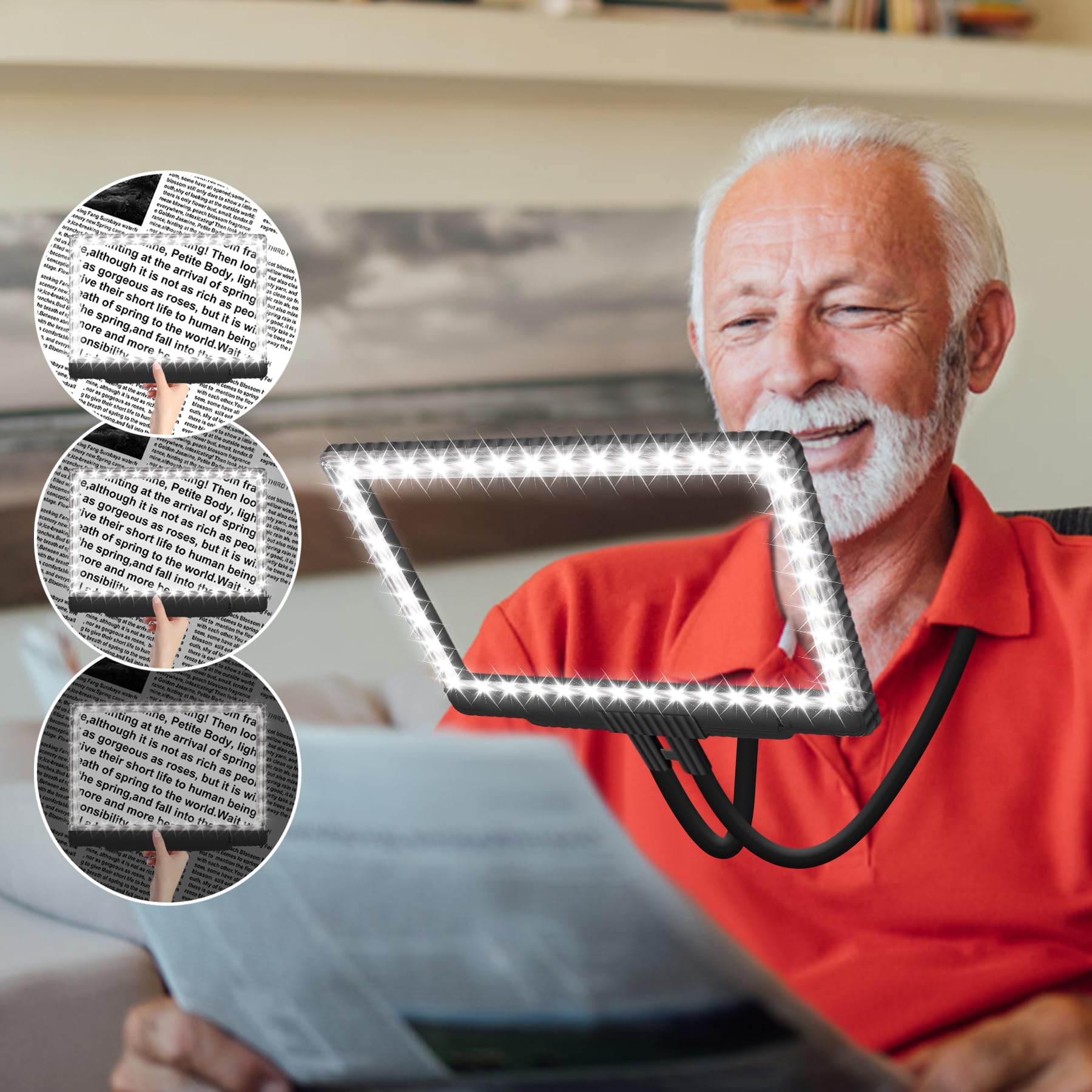 5X Hands Free Magnifying Glass with Light 43 Ultra-Bright LEDs, Large Page Magnifier for Reading, Flexible Gooseneck Magnifier for Neck Wear Repair Sewing Low Vision Elderly
