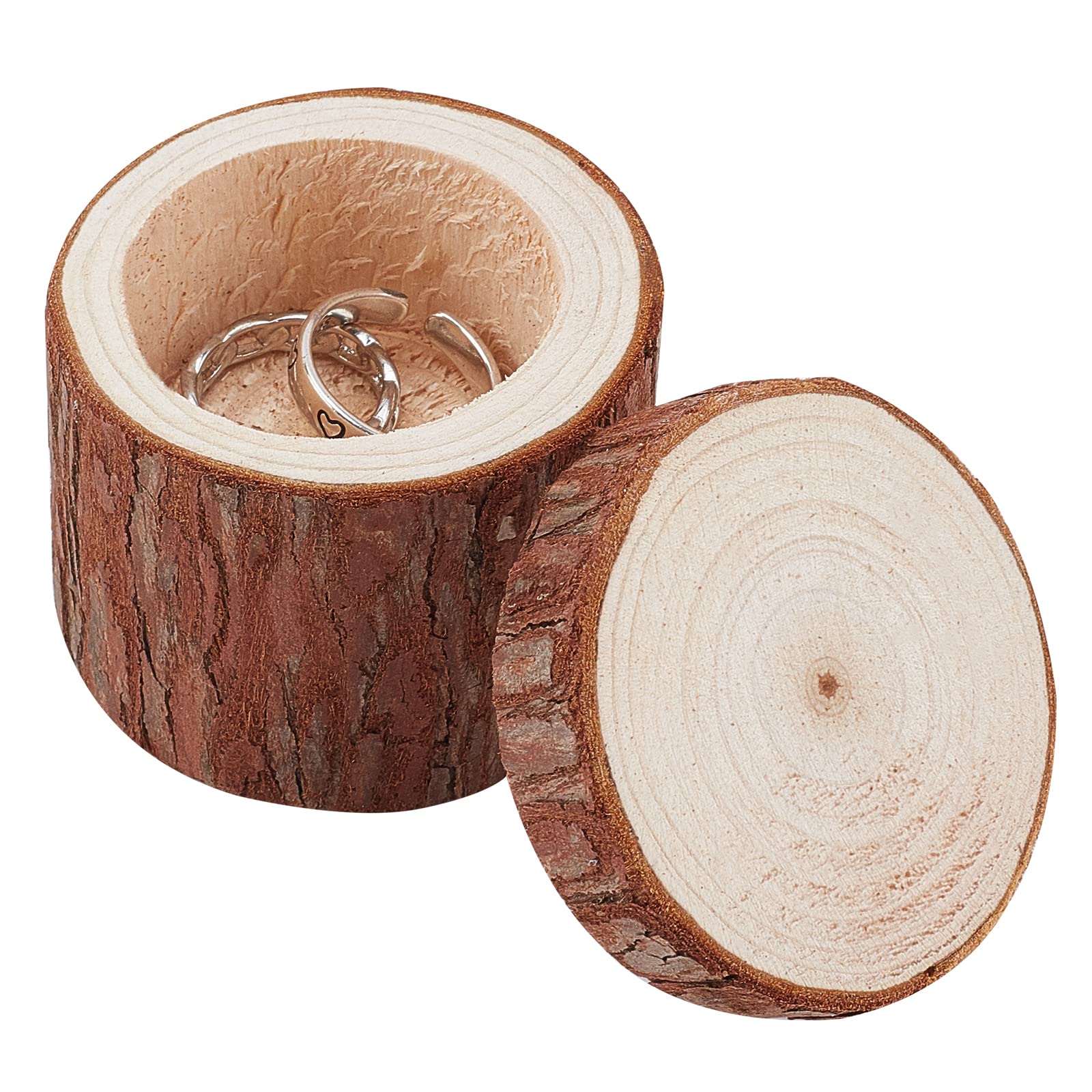 PH PandaHall Ring Box, Wooden Ring Dish Storage Box Wedding Ceremony Wood Ring Bearer Box Rustic Ring Stand Jewellery Holder Storage Case for Valentine Wedding Decora Anniversary Engagement Gift 2x2''