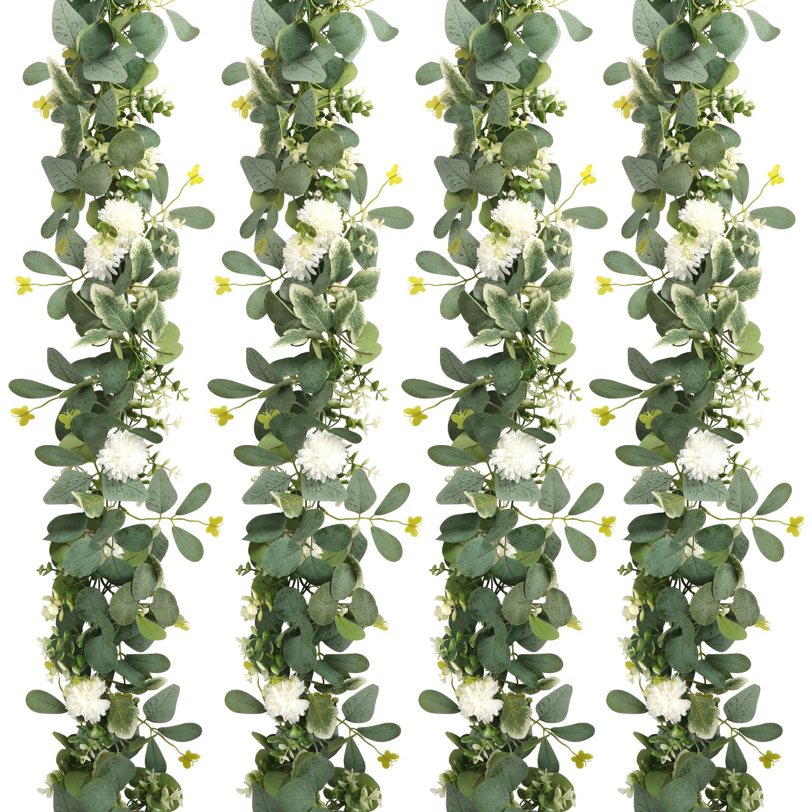 UXORSN 4PCS/24FT Silk Hydrangea Artificial Eucalyptus Flower Garland Faux Greenery Vine Butterfly Leaves Ivy Hanging Plants Fake Floral Garland for Home Wedding Table Centrepiece Decor