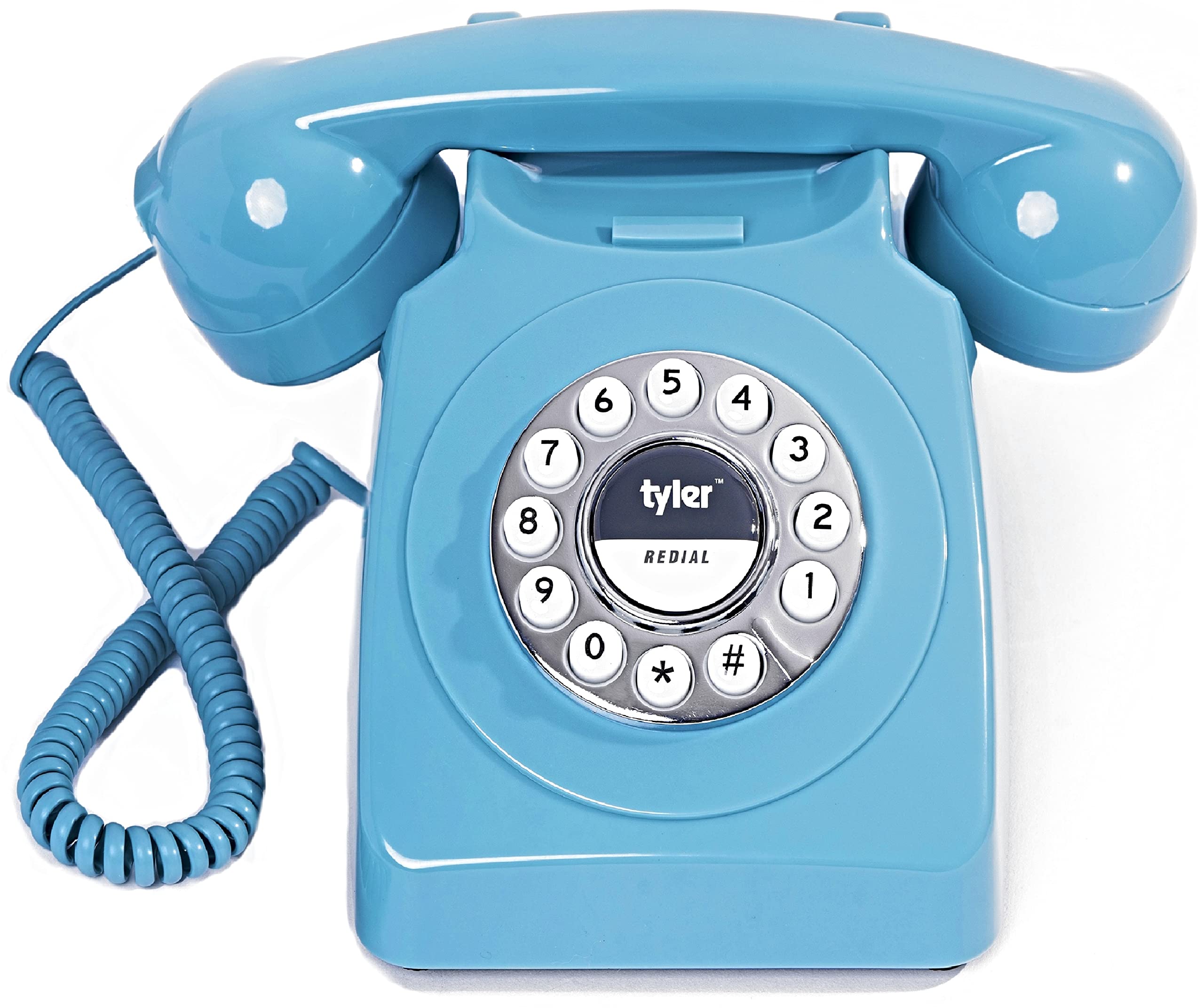 Photo 1 of Tyler Retro Style Landline Phone, Push Button Rotary Look, Large Button Vintage Corded Phone, Power Outage Safe, Redial Button, Old Classic Retro Phone (Retro Blue)