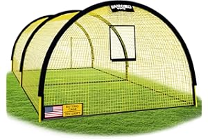 NaxKizo Upgraded 22ft x 12ft x 8ft Baseball & Softball Batting Cage Net with Pitching Machine Hole, 4ply 1.25'' Anti-Tear Netting, 13.4MM Fibreglass Poles, Portable Carry Bag