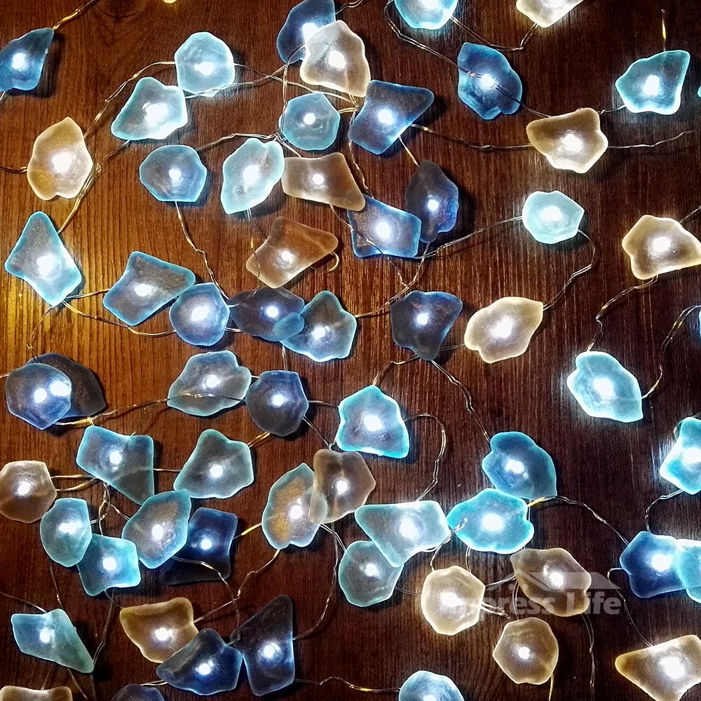Photo 1 of Impress Life Ocean Decor String Lights, Sea Glass Festive Beach Themed 10 ft 40 LEDs Battery&USB Cord Operated Decorative Lights with Remote Timer for Tent Wedding Nursery Bedroom Party Ornament