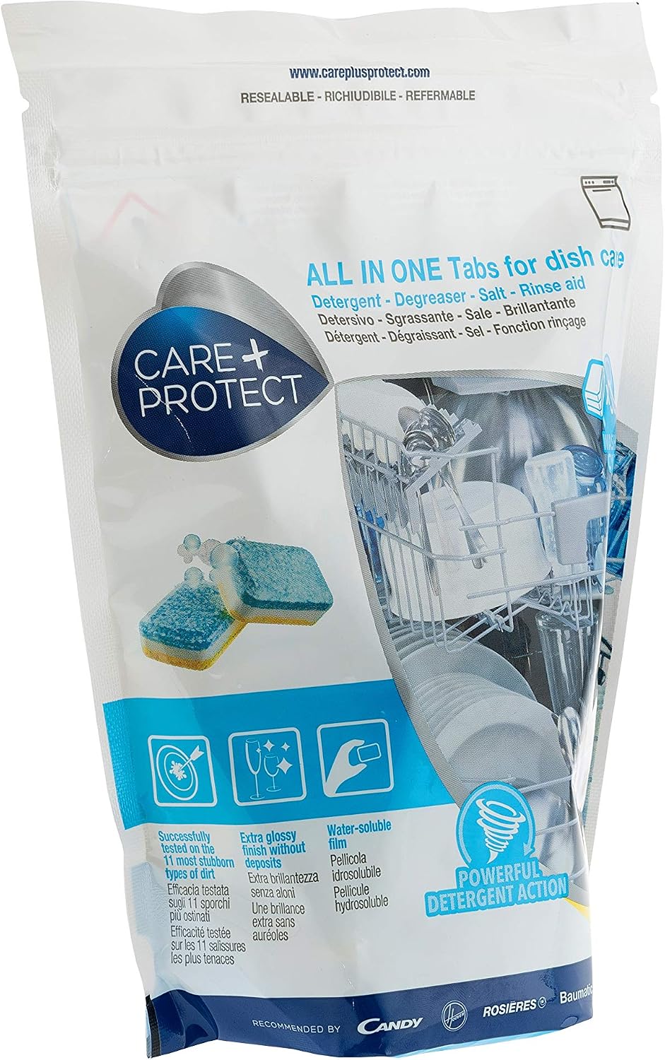 CARE+PROTECT Tabs Dishwasher All in One, Detergent, Degreaser, Rinse, 30 Tablets, Complete Protection, Multicolor, All in One Tablets - Image 5