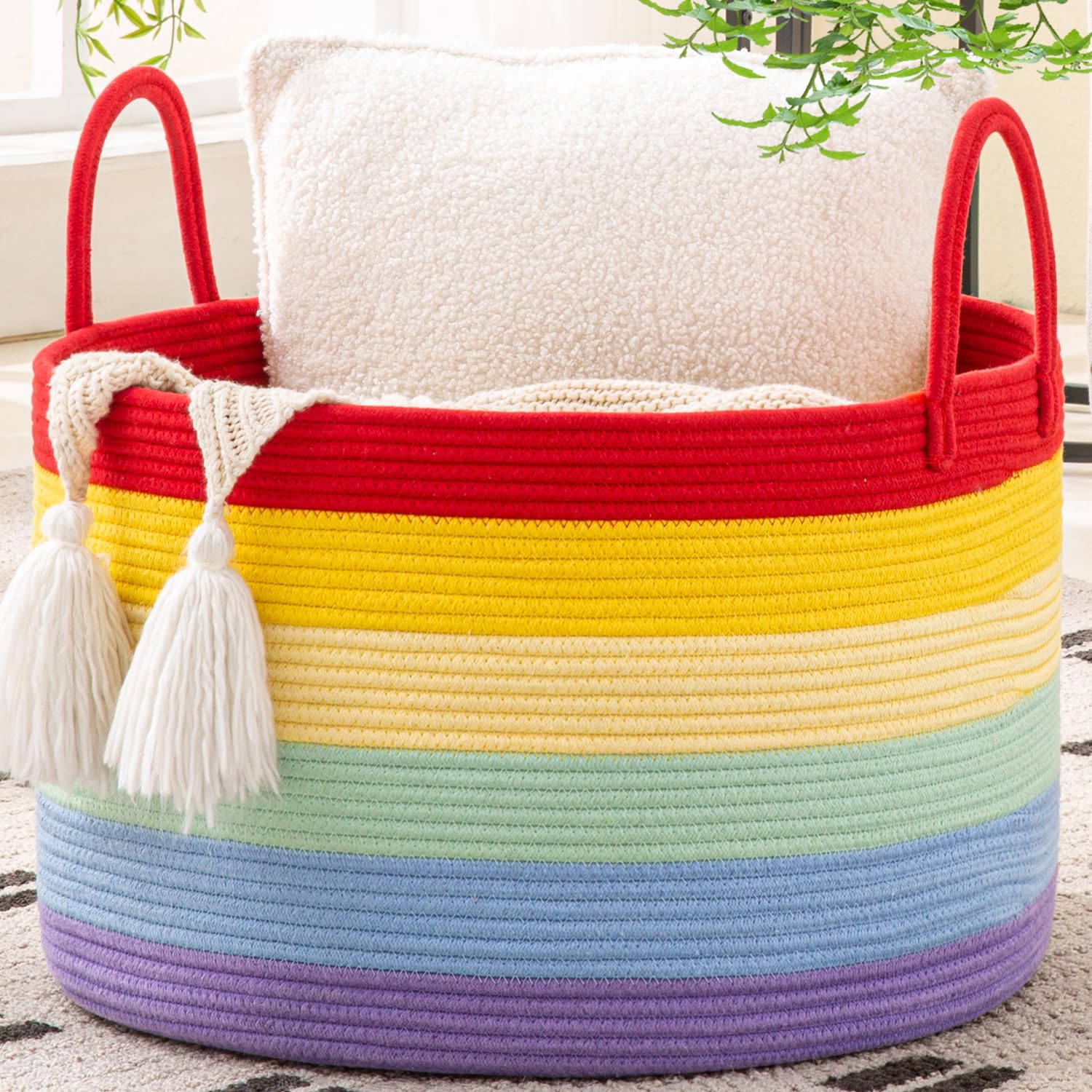 KAKAMAY Large Blanket Basket (20"x13"),Woven