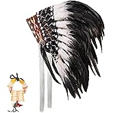 Ballinger Medium Native Feather Headdress and Choker for Men and Women,Halloween,Carnival,Role Play and Costume Parties
