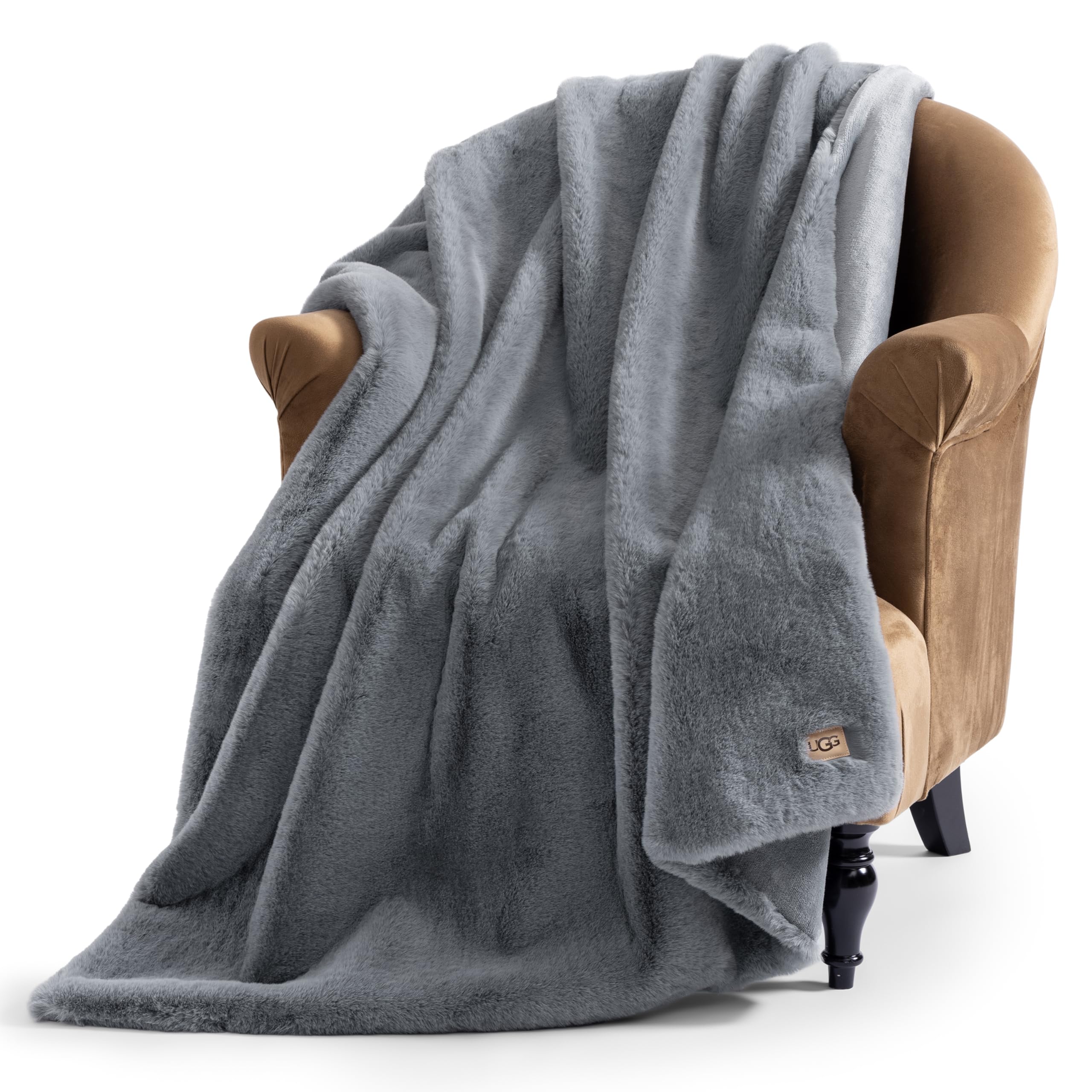 UGG Euphoria Plush Faux Fur Throw Blanket, Oversized Soft Throw for Couch or Bed, Luxury Home Decor, Giftable Christmas Blankets, Machine Washable, 50-inch x 70-inch, Chambray Blue Grey Image