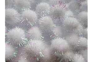 YYCRAFT 100pcs Glitter Tinsel Pom Poms Sparkle Balls for DIY Craft/Party Decoration/Cat Toys(25mm,White)