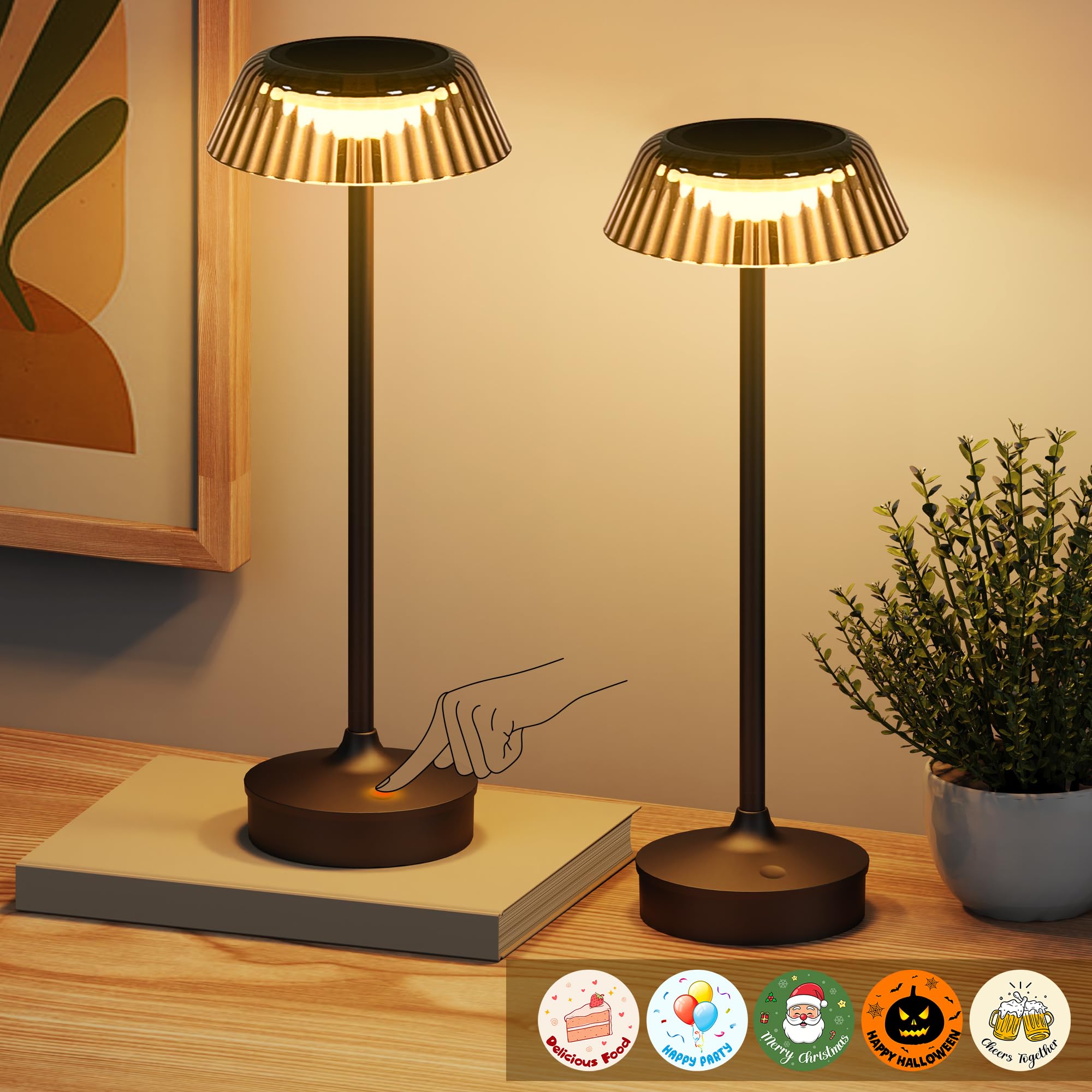 Photo 1 of QiMH Cordless Table Lamp Set of 2, Rechargeable Battery Operated Lights, Portable Mini Touch Lamps, 3 Color Stepless Dimming, Outdoor Waterproof Table Lamps for Bedroom/Bars/Restaurant/Party, Black