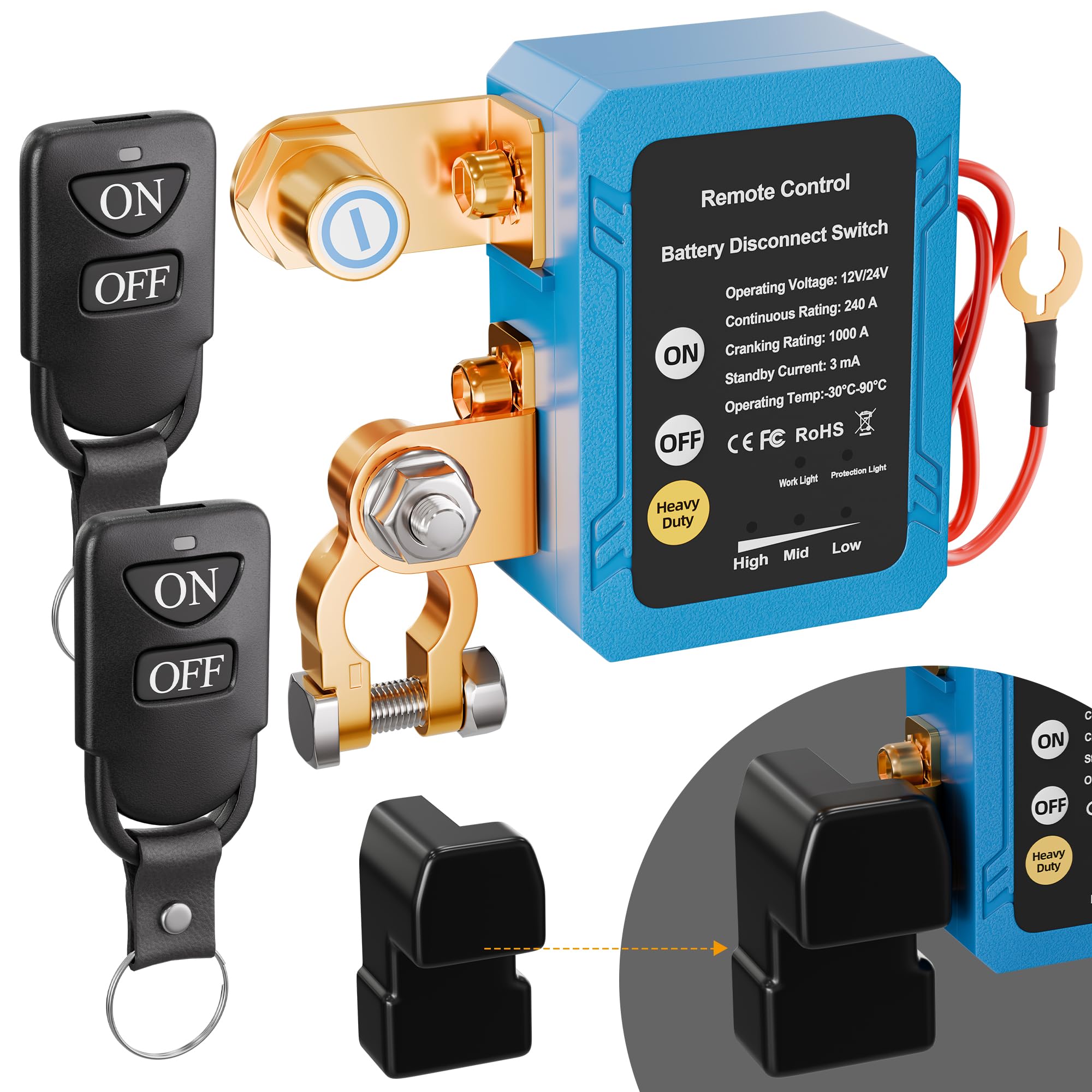 Photo 1 of DaierTek 12V/24V 240A Remote Battery Disconnect Switch, Anti-Interference Kill Power Cut Off Switch with Voltage Protection for Car Truck RV Marine Boat