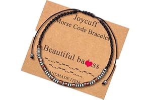 JoycuFF Inspirational 𝐌𝐨𝐫𝐬𝐞 𝐂𝐨𝐝𝐞 𝐁𝐫𝐚𝐜𝐞𝐥𝐞𝐭 𝐟𝐨𝐫 𝐖𝐨𝐦𝐞𝐧 Secret Message Wood Beads with Cord Jewelry Birthday Christmas Mother's Day 𝐆𝐢𝐟𝐭 𝐟𝐨𝐫 𝐇𝐞𝐫 Mother Grandmother