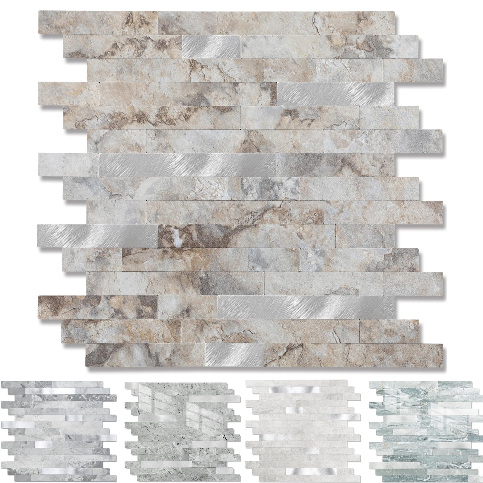 Photo 1 of 1 - Sheet Peel and Stick Backsplash Wall Tile, PVC Kitchen Backsplash, Stick on Tiles for Backsplash Kitchen (12'' X 12'', Perisa with Metal)