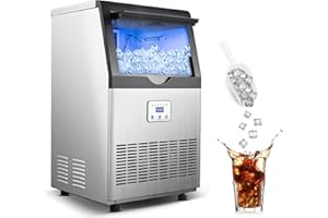 Zomagas 90LBS/24H Commercial Ice Maker Machine, Undercounter or Freestanding Stainless Steel Ice Machine with 25LBS Storage, 32 Cubes/Cycle, Self-Cleaning & Quiet Operation for Home, Bar, Restaurant