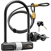 Bike U Lock with Cable - Via Velo Heavy Duty Bicycle U-Lock,14mm Shackle and 10mm x1.8m Cable with Mounting Bracket for Road,