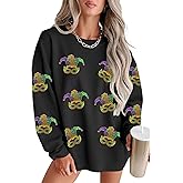 MARZXIN Women 2026 Holiday Casual Mardi Gras Sweatshirts Long Sleeve Sequin Sweatshirt Fashion Glitter Hoodies Outfits